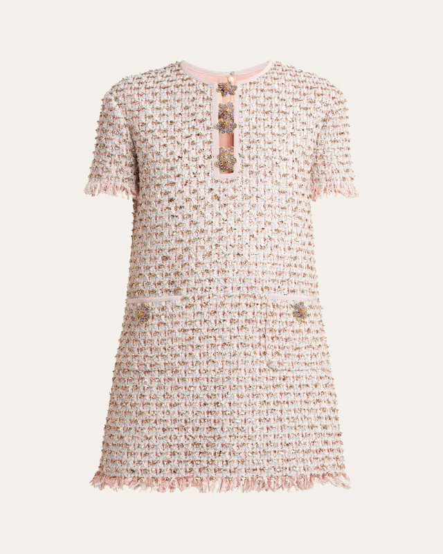 Ribbon Tweed Frayed Mini Dress